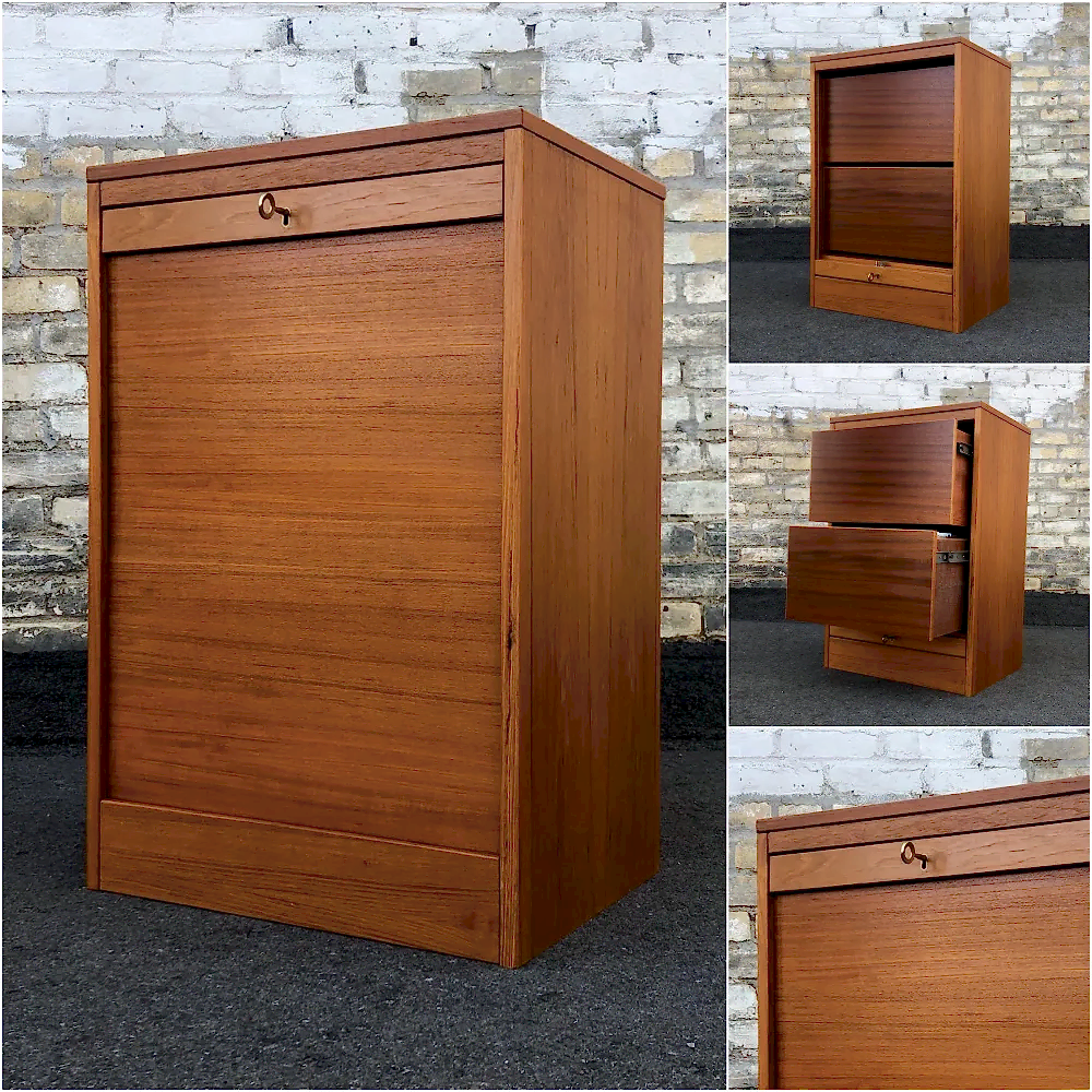 Danish teak file cabinet with tambour doors