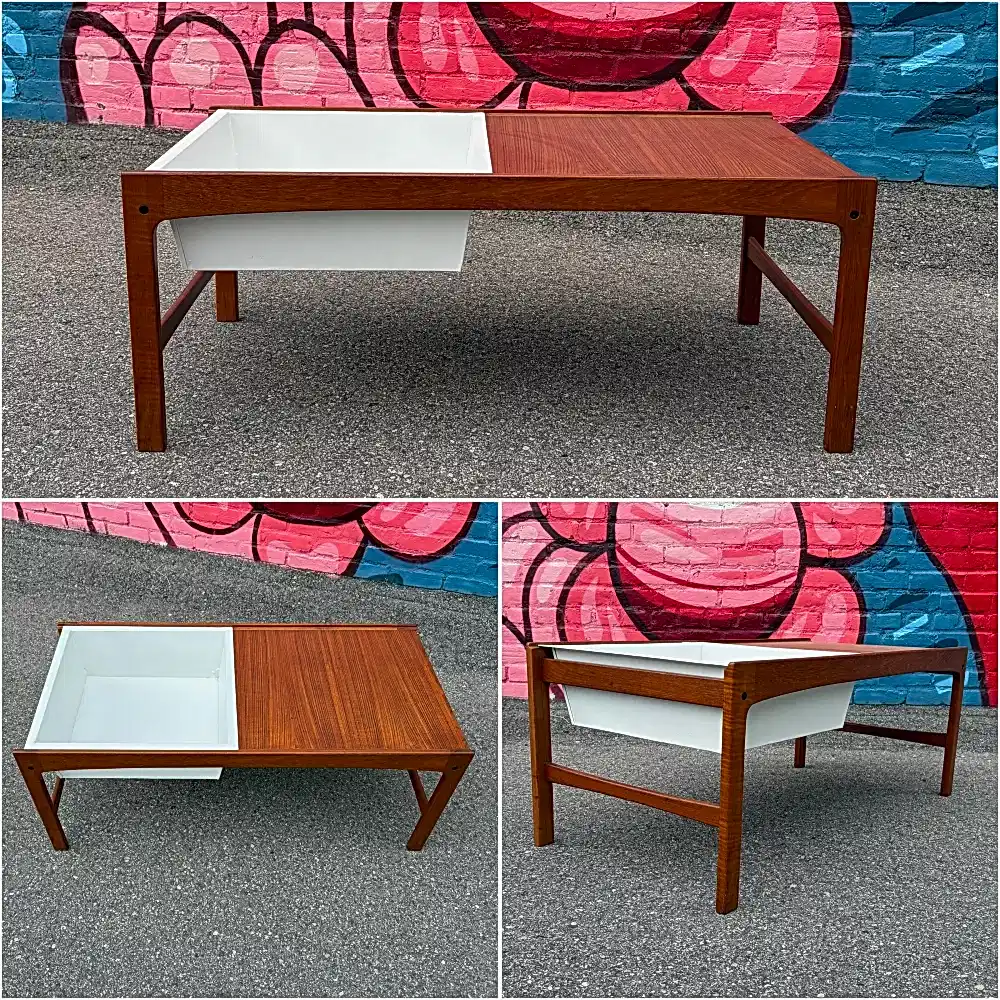 Danish modern teak coffee table with planter