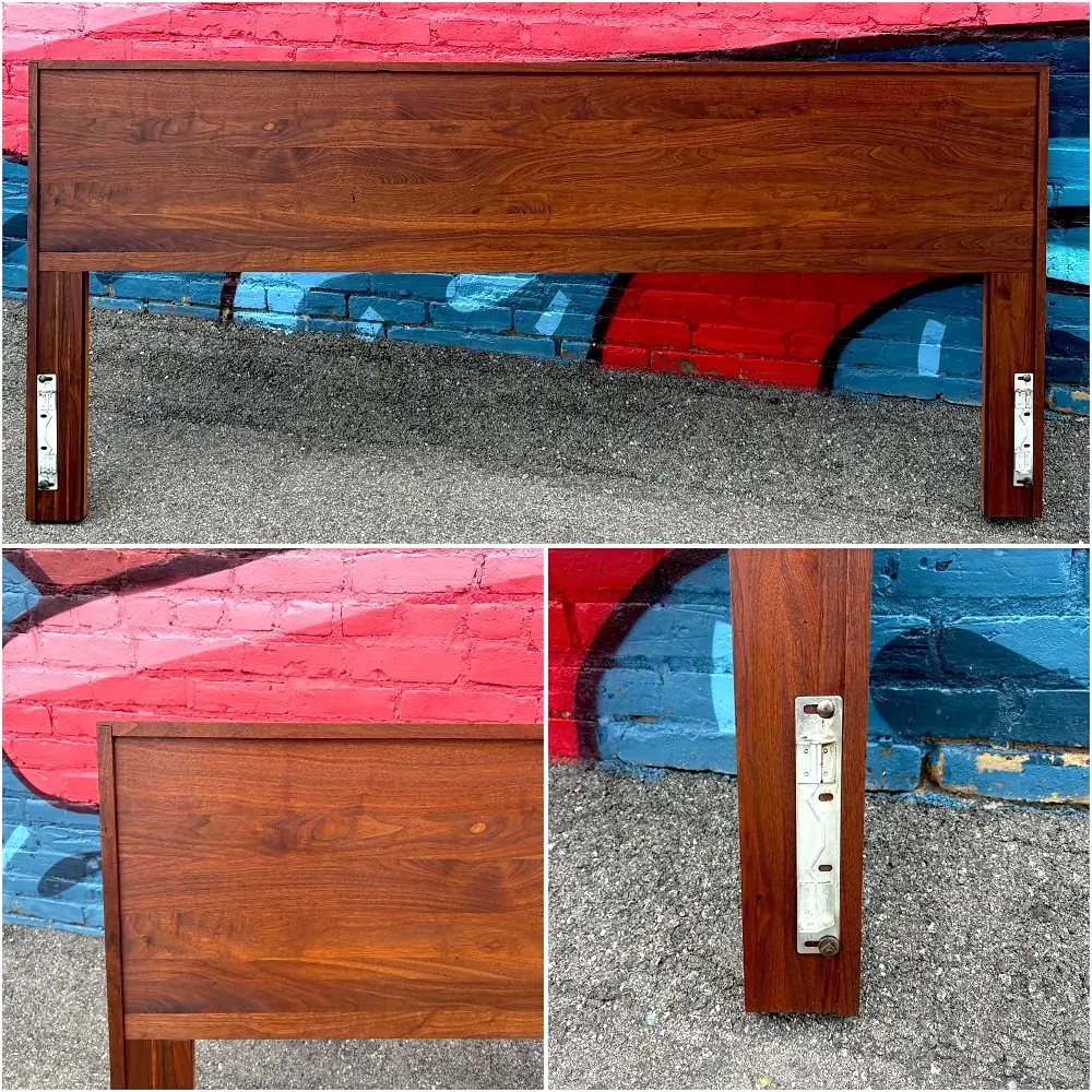 Mid-century modern walnut slab king headboard