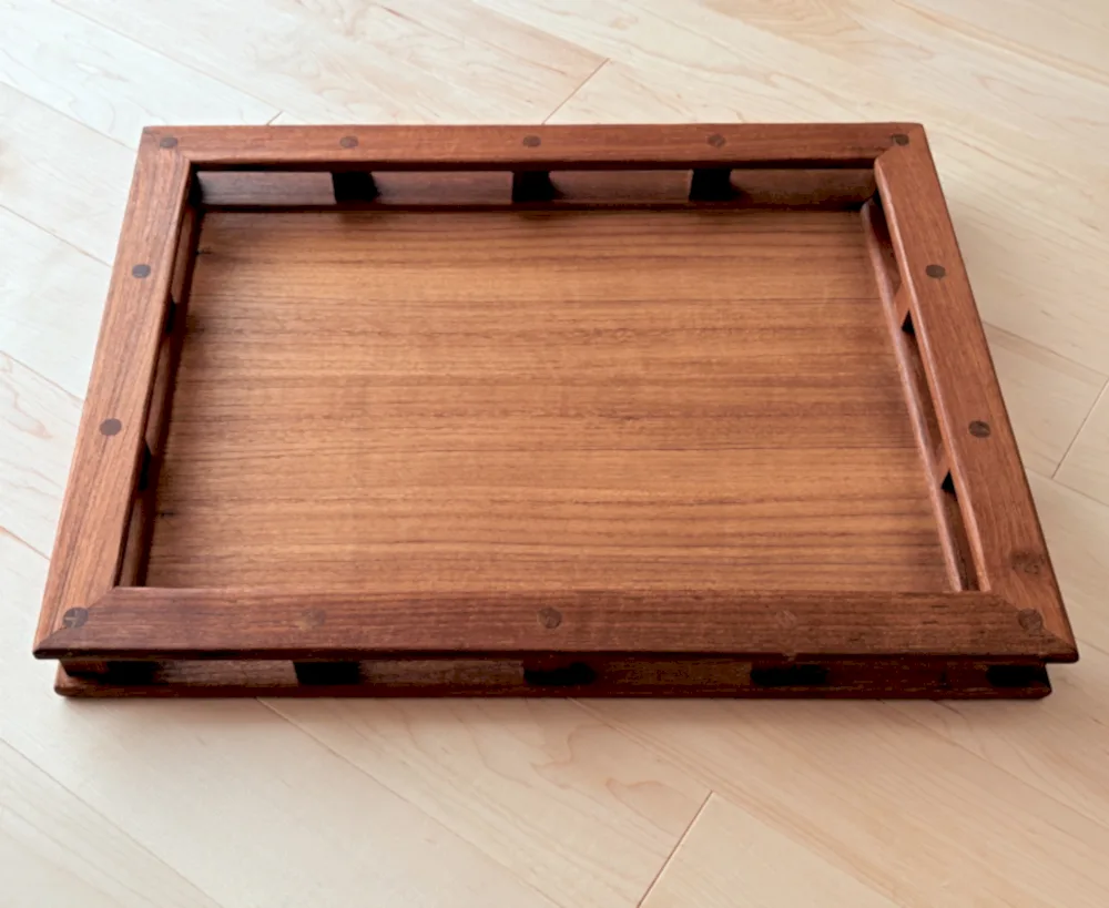 Dansk teak serving tray with gallery rail