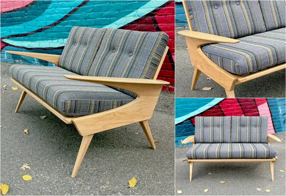 Mid-century style settee newly made in Minnesota