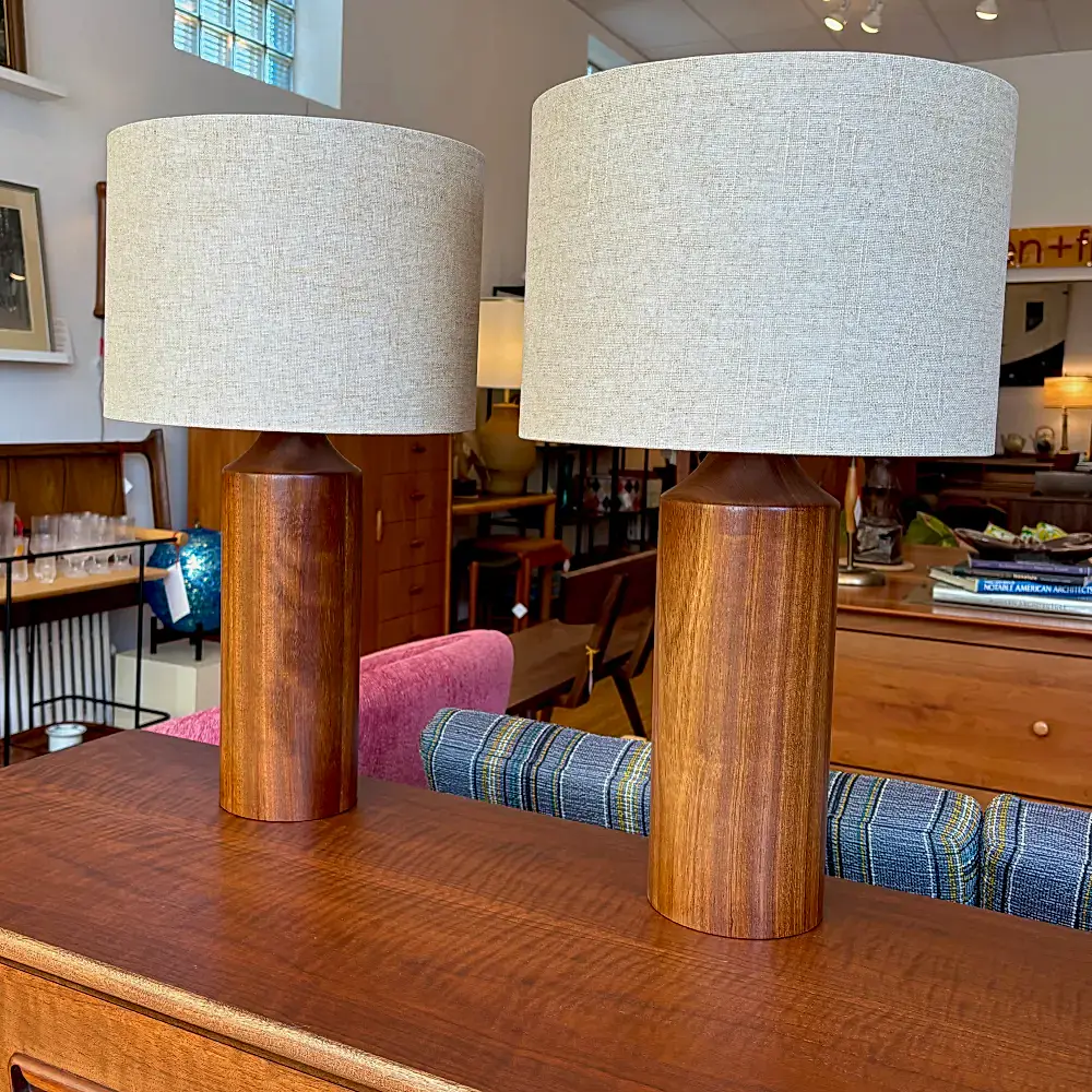 Danish modern teak cylindrical lamp
