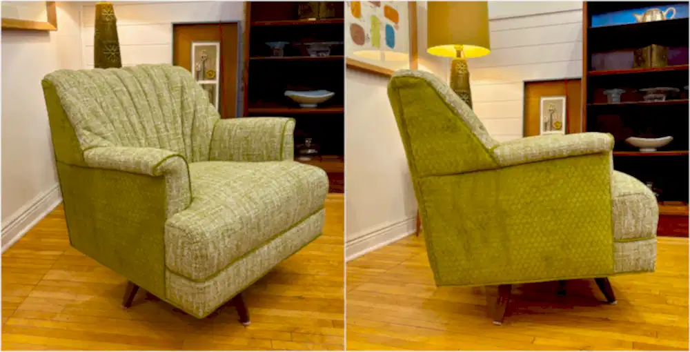 Reupholstered retro swivel rocker